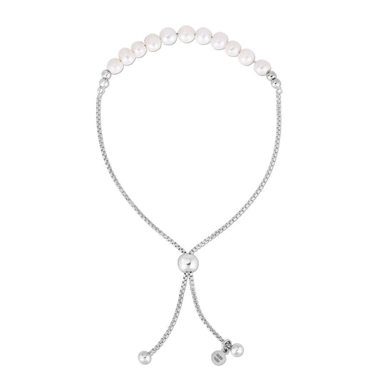 Sterling Silver Rhodium Plated Friendship Freshwater Pearl Drawstring Bracelet Alba Luxe