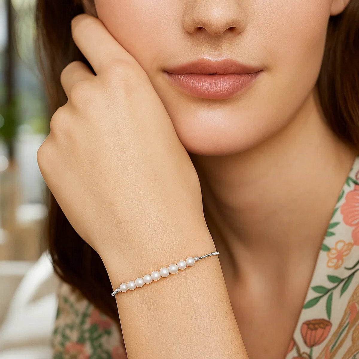 Sterling Silver Rhodium Plated Friendship Freshwater Pearl Drawstring Bracelet Alba Luxe