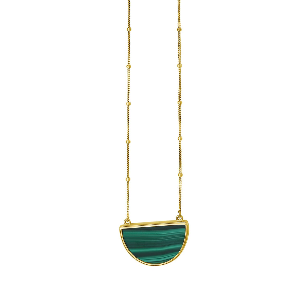 Malachite Geometric Half Moon Necklace in 14K Yellow Gold RCJ