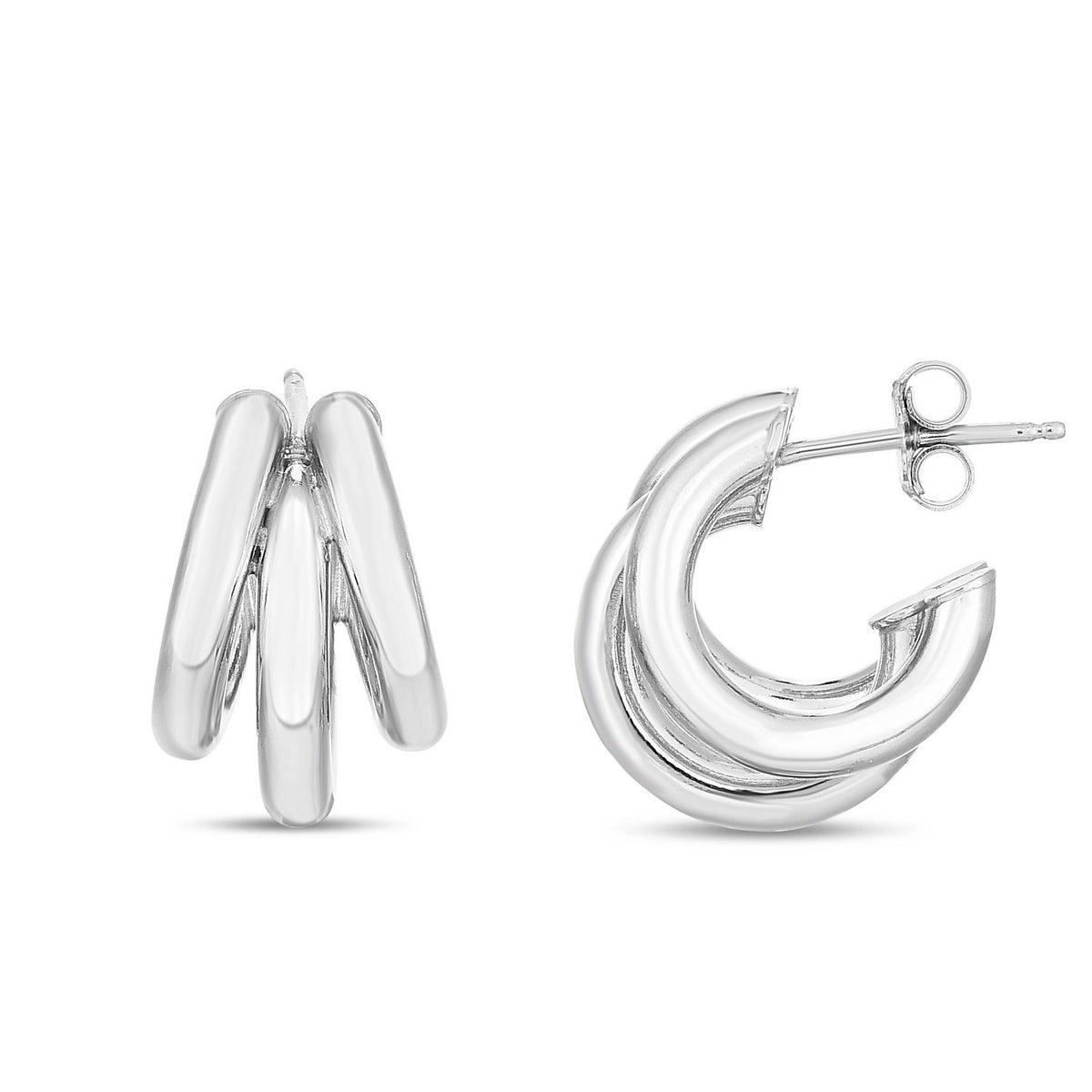 Sterling Silver Triple Barrelled Strand Hoop Earrings RCJ