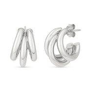 Sterling Silver Triple Barrelled Strand Hoop Earrings RCJ