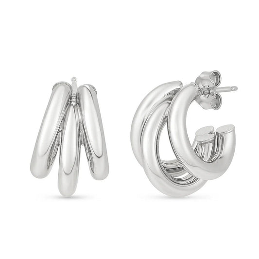 Sterling Silver Triple Barrelled Strand Hoop Earrings RCJ