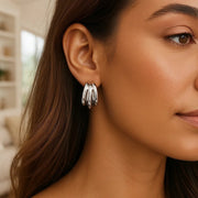 Sterling Silver Triple Barrelled Strand Hoop Earrings RCJ