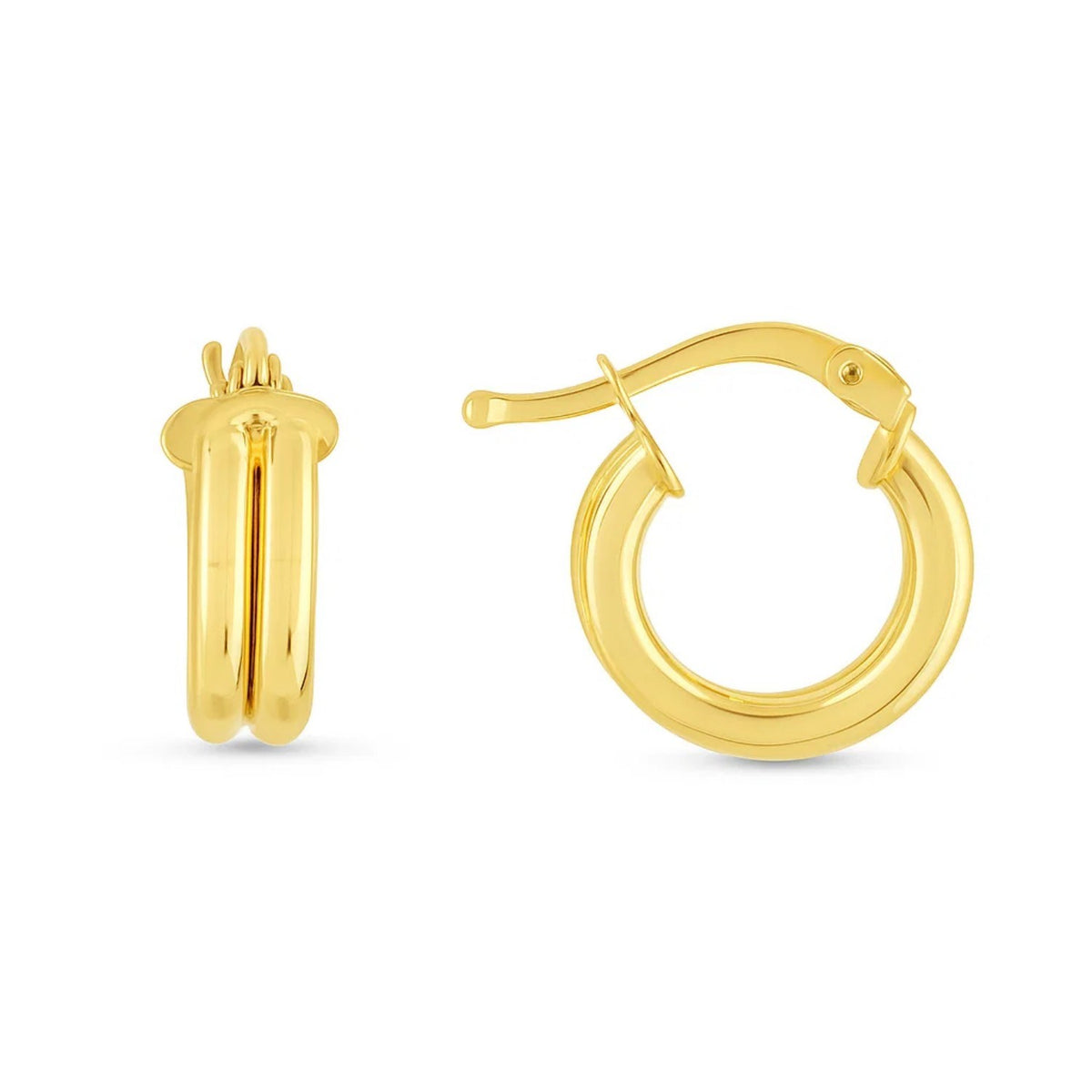 14K Yellow Gold Double Row Round Hoop Earrings (8.00 mm) Alba Luxe