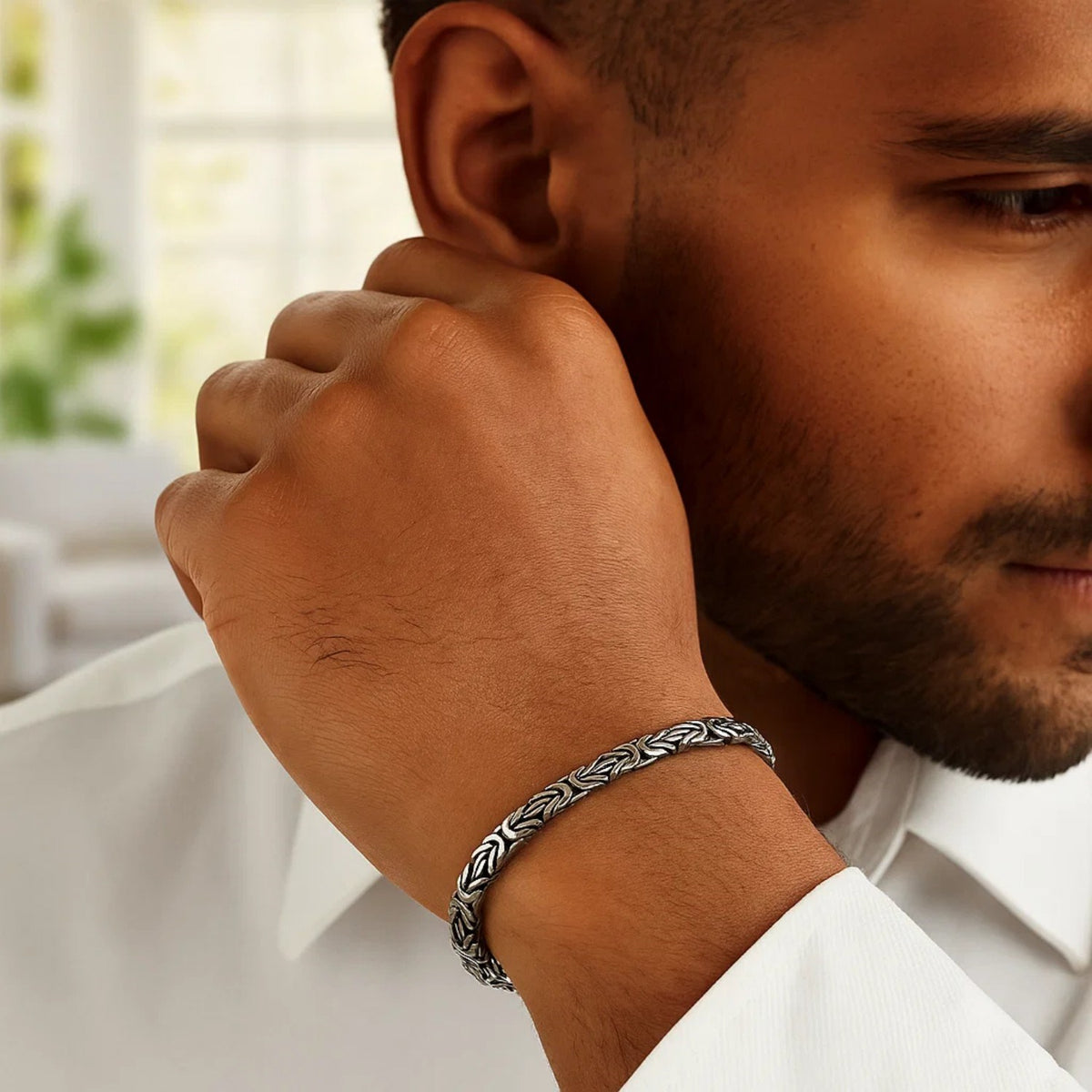 Sterling Silver Gunmetal Finish Byzantine Chain Bracelet (5.00 mm) Alba Luxe