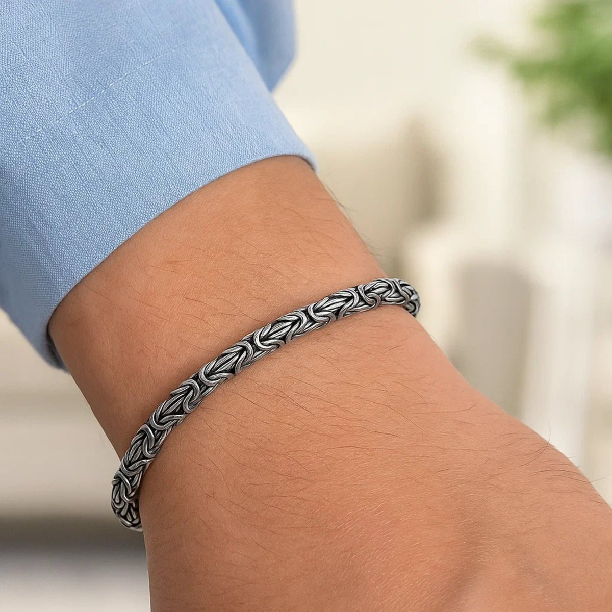 Sterling Silver Gunmetal Finish Byzantine Chain Bracelet (5.00 mm) Alba Luxe