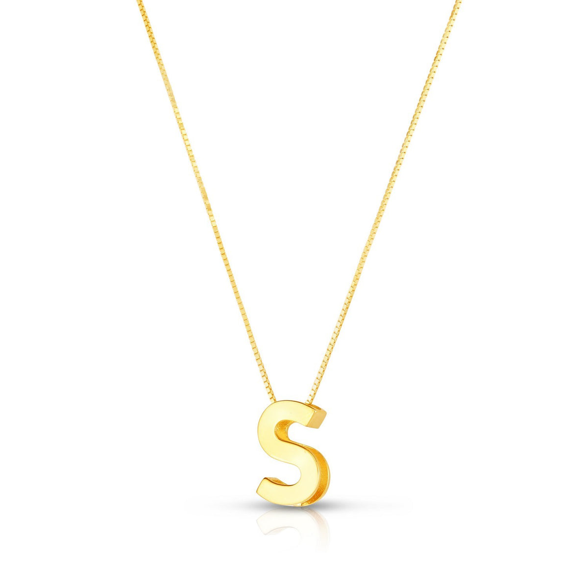14K Yellow Gold Yours Truly Block Letter Initial S Necklace Alba Luxe
