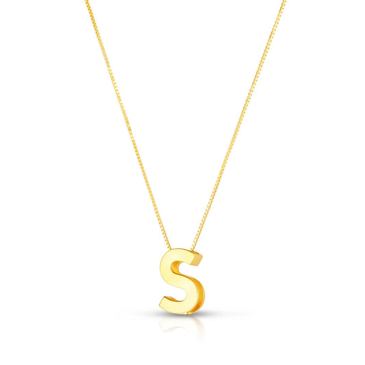 14K Yellow Gold Yours Truly Block Letter Initial S Necklace Alba Luxe
