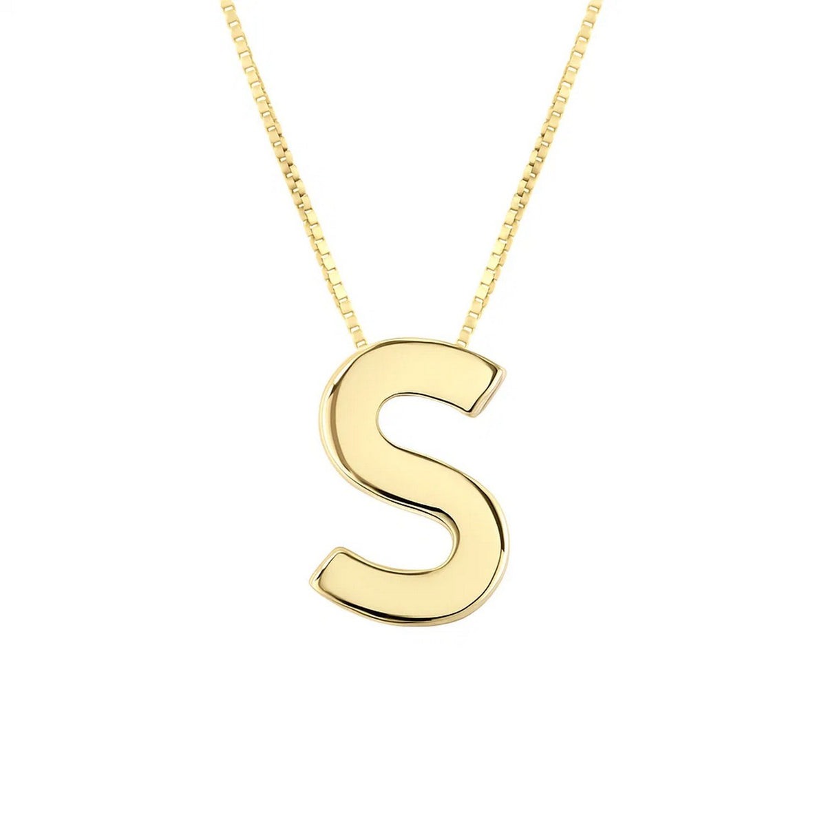 14K Yellow Gold Yours Truly Block Letter Initial S Necklace Alba Luxe