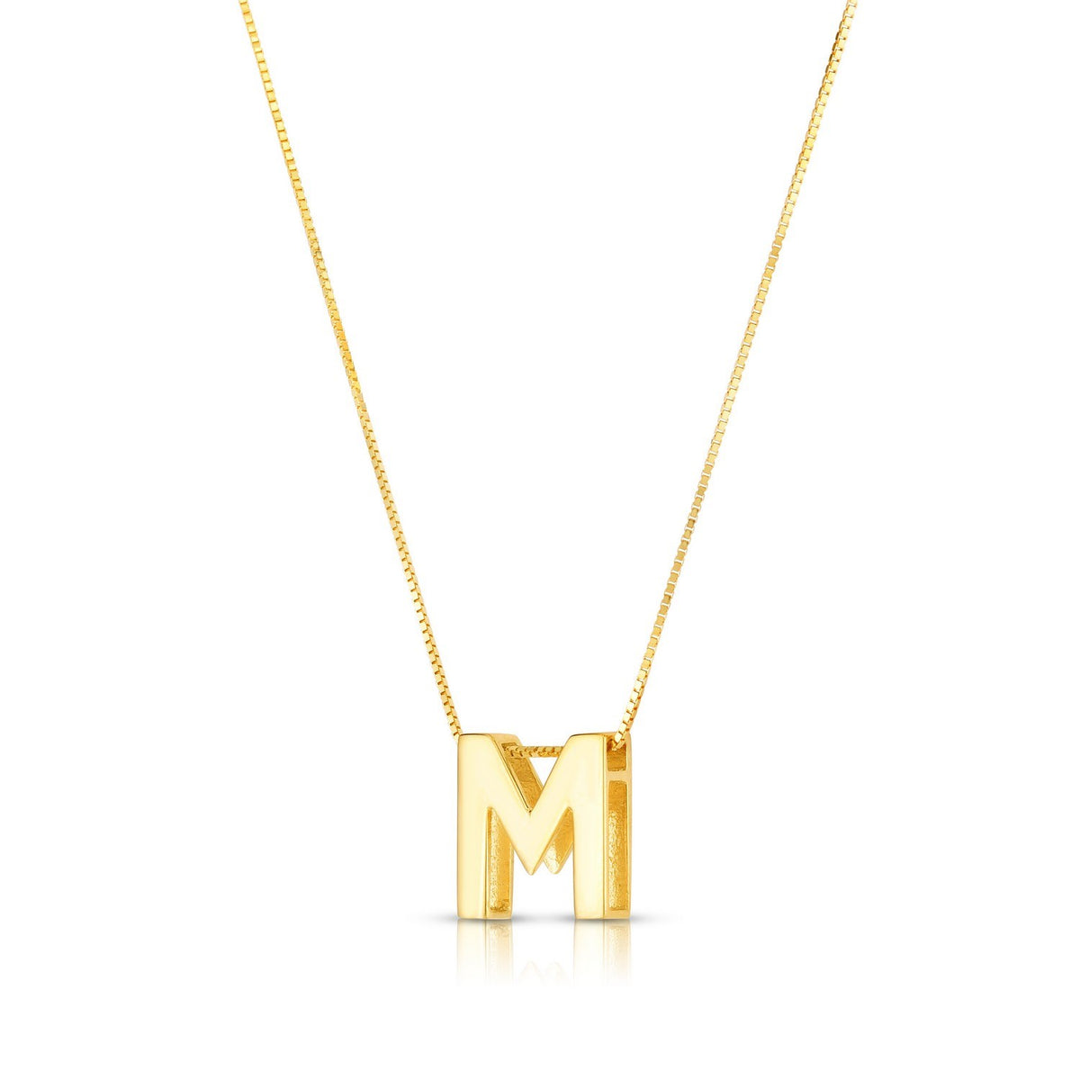 14K Yellow Gold Yours Truly Block Letter Initial M Necklace Alba Luxe