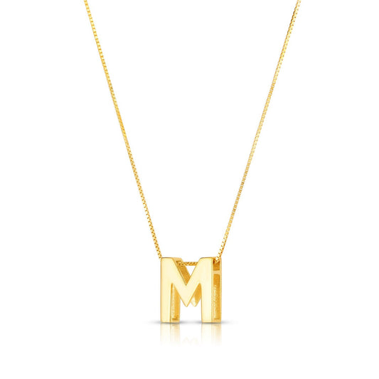 14K Yellow Gold Yours Truly Block Letter Initial M Necklace Alba Luxe