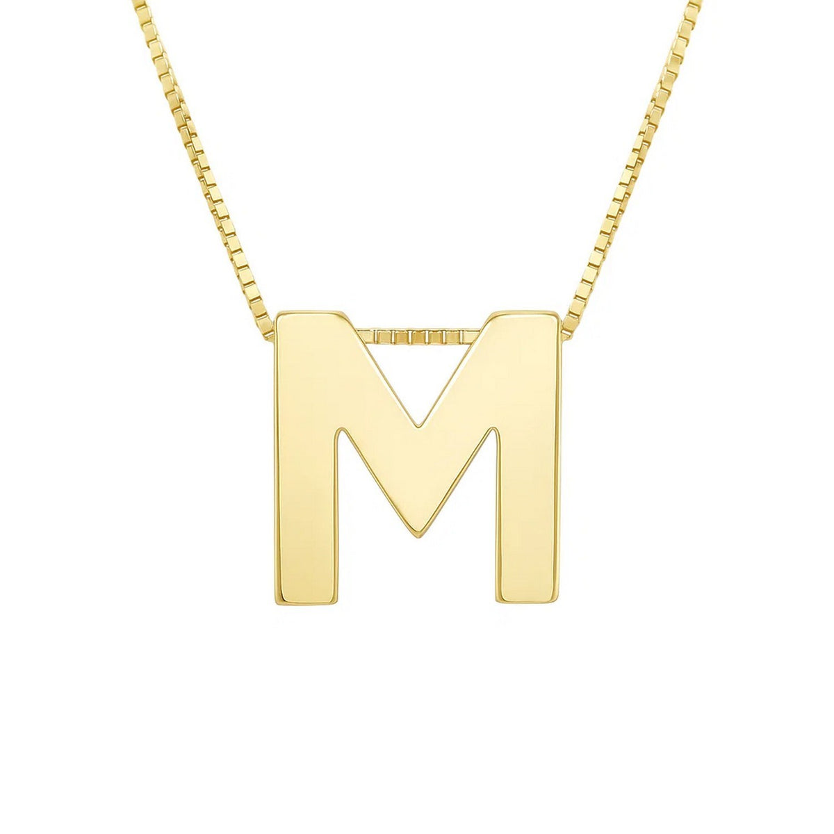 14K Yellow Gold Yours Truly Block Letter Initial M Necklace Alba Luxe