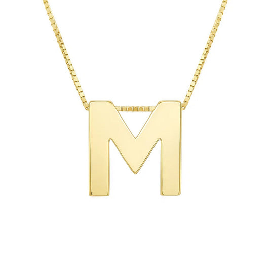 14K Yellow Gold Yours Truly Block Letter Initial M Necklace Alba Luxe