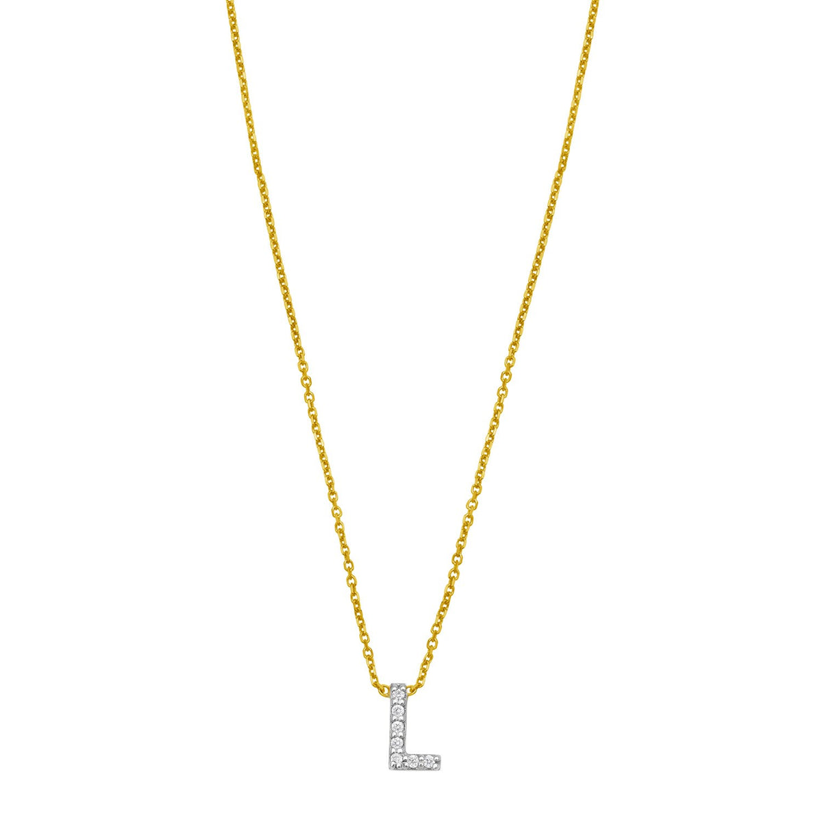 14K Yellow Gold Mini Diamond L Initial Pendant Necklace Alba Luxe