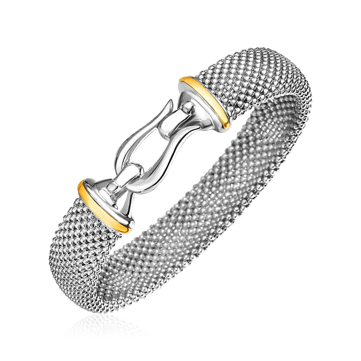 Popcorn Texture Bracelet with Hook Clasp in Sterling Silver and 18k Yellow Gold RCJ