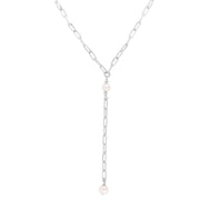 Sterling Silver Rhodium Plated Freshwater Pearl Paperclip Lariat Necklace RCJ