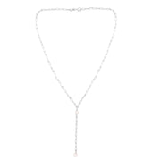 Sterling Silver Rhodium Plated Freshwater Pearl Paperclip Lariat Necklace RCJ
