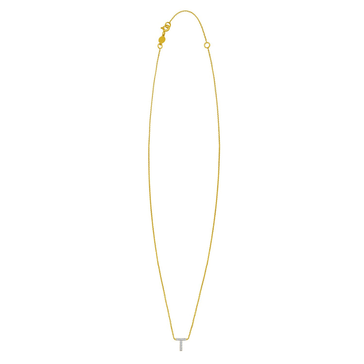 14K Yellow Gold Mini Diamond T Initial Pendant Necklace Alba Luxe