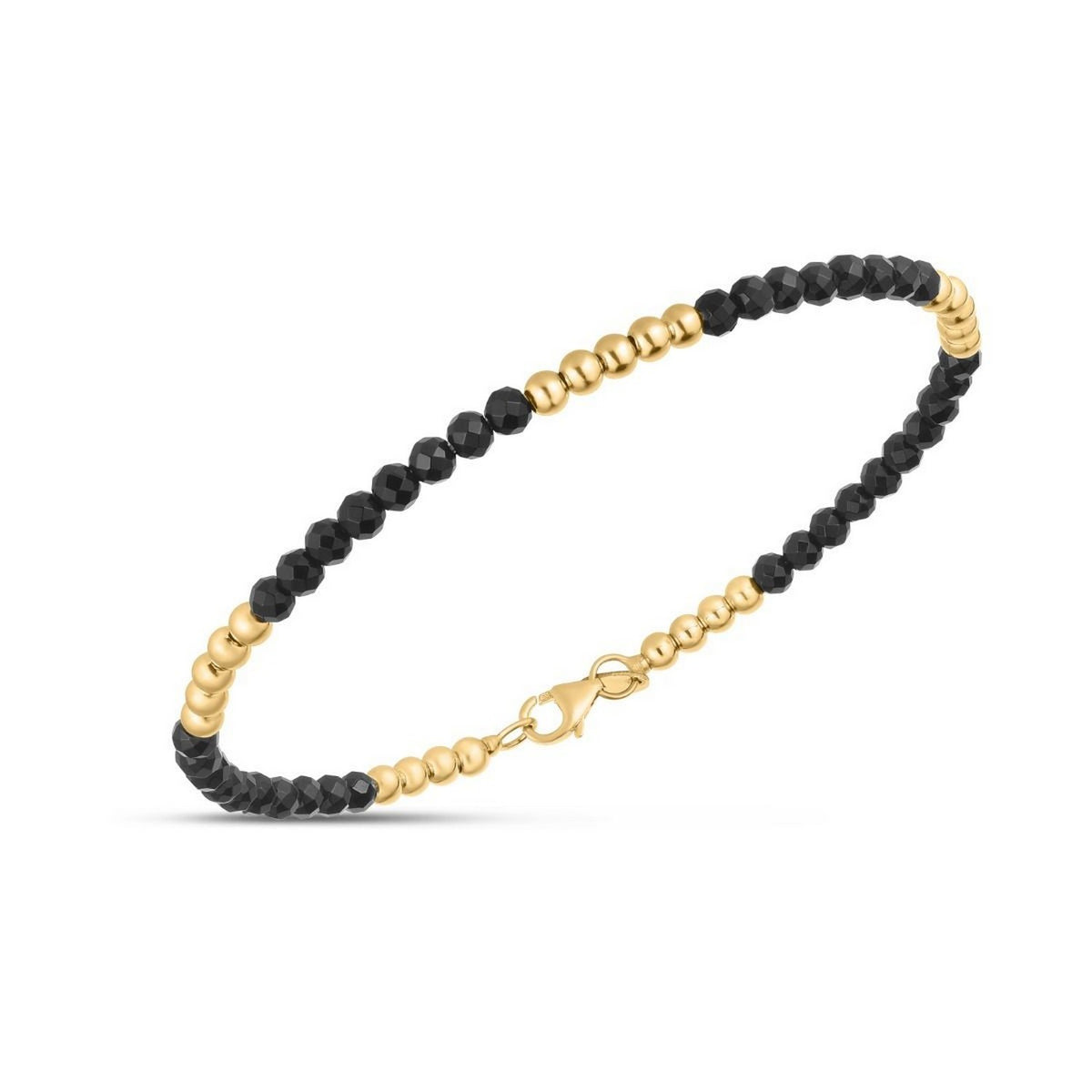 14K Yellow Gold And Onyx Pallina Bead Bracelet (3.00 mm) RCJ