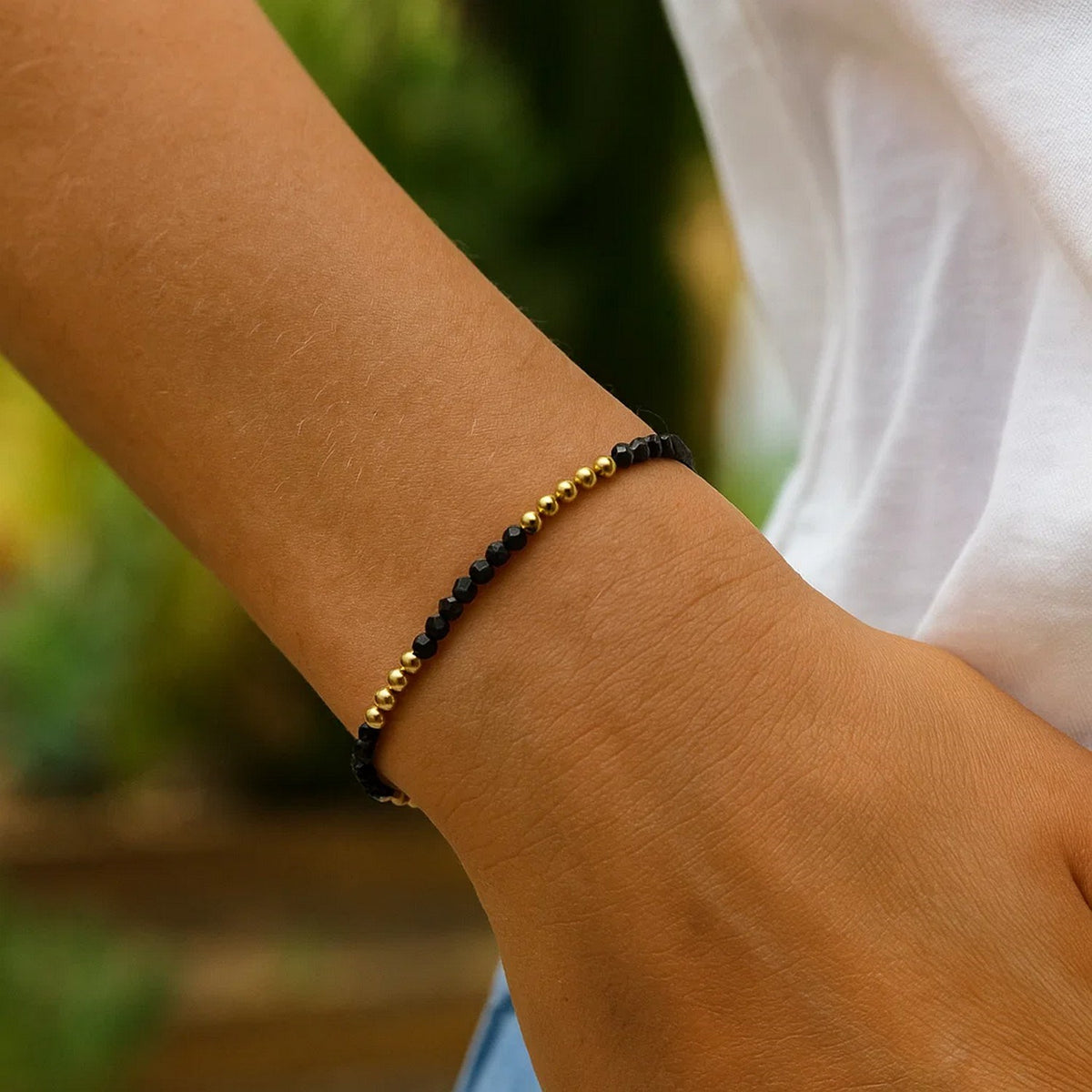 14K Yellow Gold And Onyx Pallina Bead Bracelet (3.00 mm) RCJ