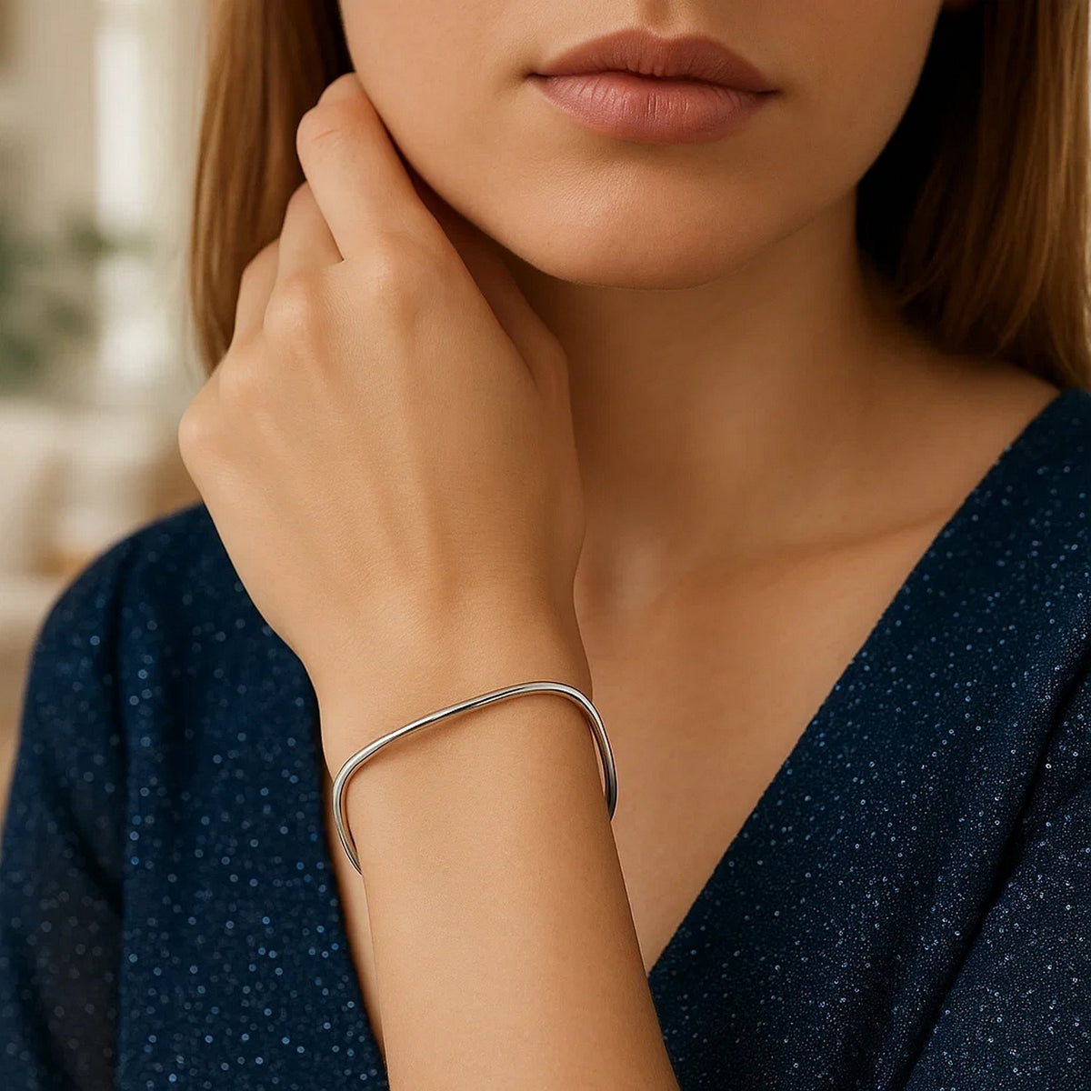 Sterling Silver Rhodium Plated Square Slip On Bangle (3.00 mm) Alba Luxe
