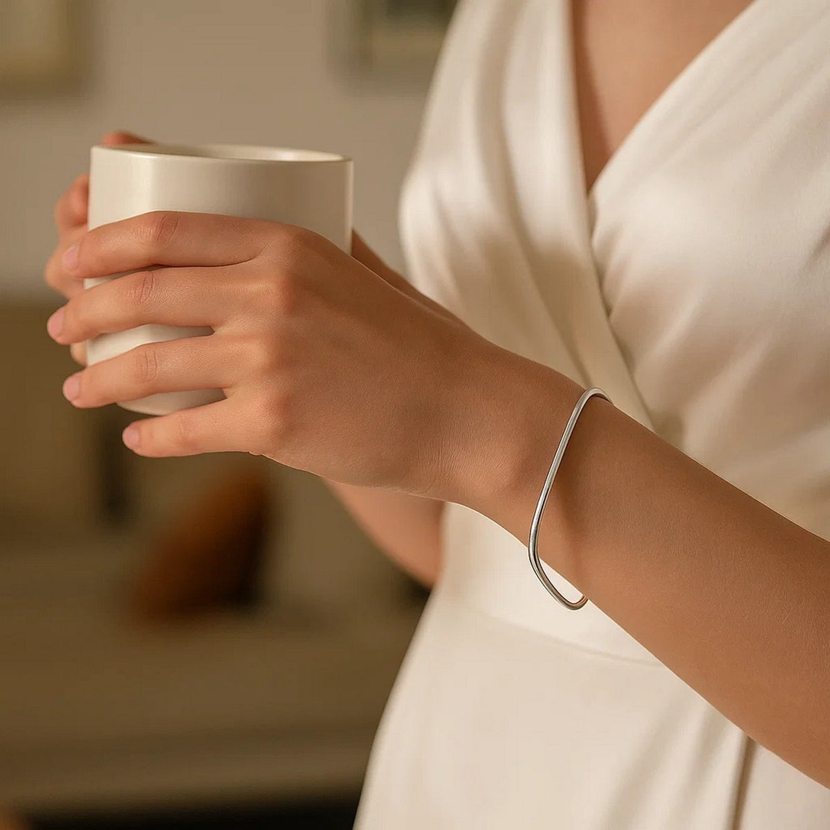 Sterling Silver Rhodium Plated Square Slip On Bangle (3.00 mm) Alba Luxe