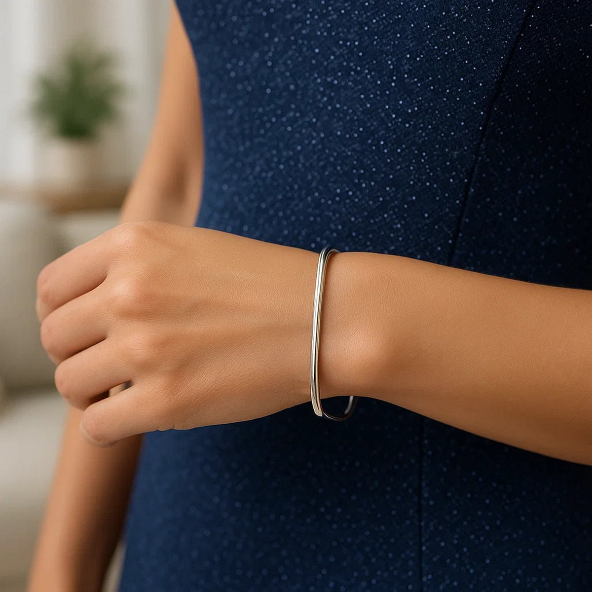 Sterling Silver Rhodium Plated Square Slip On Bangle (3.00 mm) Alba Luxe