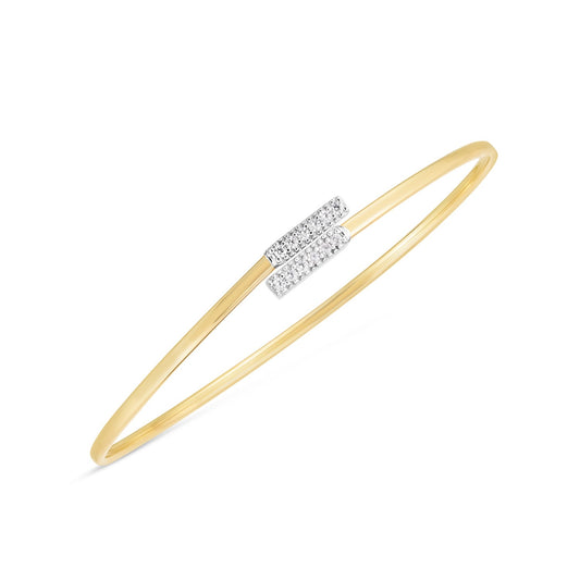 14k Two Tone Gold Diamond Bypass Bar Bangle (2.00 mm) Alba Luxe