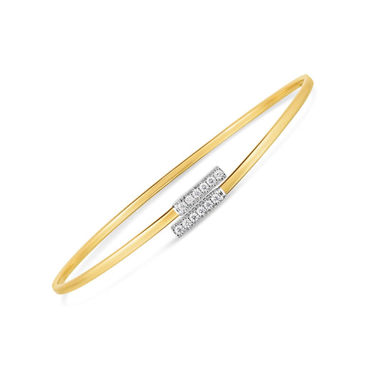 14k Two Tone Gold Diamond Bypass Bar Bangle (2.00 mm) Alba Luxe