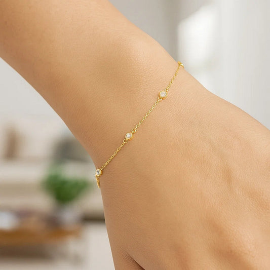 14k Yellow Gold 7 inch Bracelet with Diamond Stations (3.30 mm) RCJ