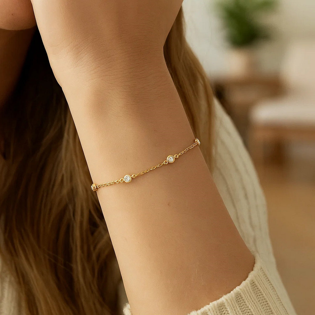 14k Yellow Gold 7 inch Bracelet with Diamond Stations (3.30 mm) RCJ