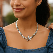Sterling Silver Polished Wide Link Toggle Necklace RCJ