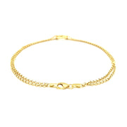 10k Yellow Gold Double Rolo Chain Anklet with an Open Heart Station RCJ