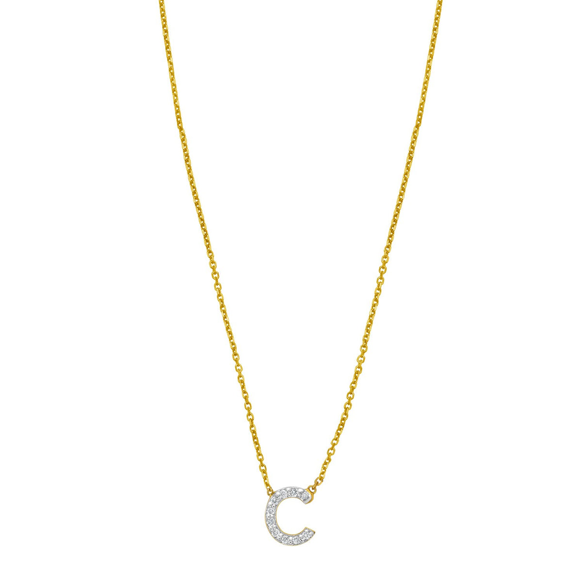 14K Yellow Gold Mini Diamond C Initial Pendant Necklace Alba Luxe