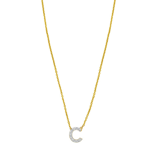 14K Yellow Gold Mini Diamond C Initial Pendant Necklace Alba Luxe