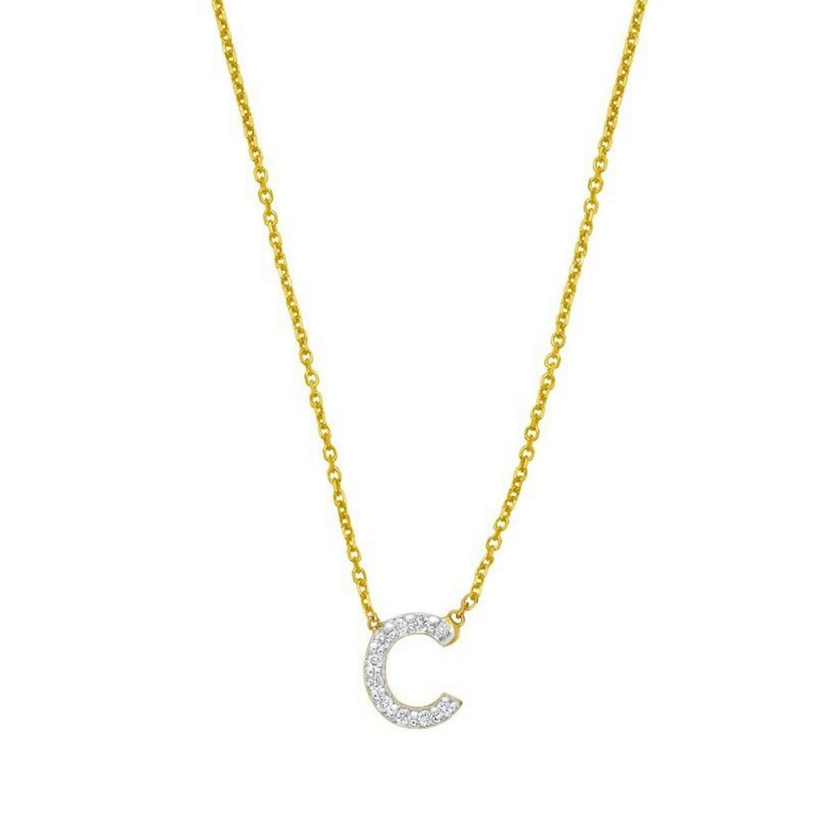 14K Yellow Gold Mini Diamond C Initial Pendant Necklace Alba Luxe