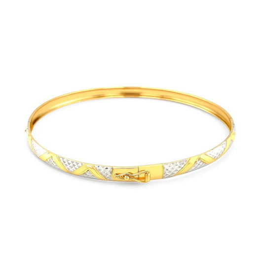 10k Two-Tone Gold Textured Zigzag Style Bangle (6.00 mm) Alba Luxe
