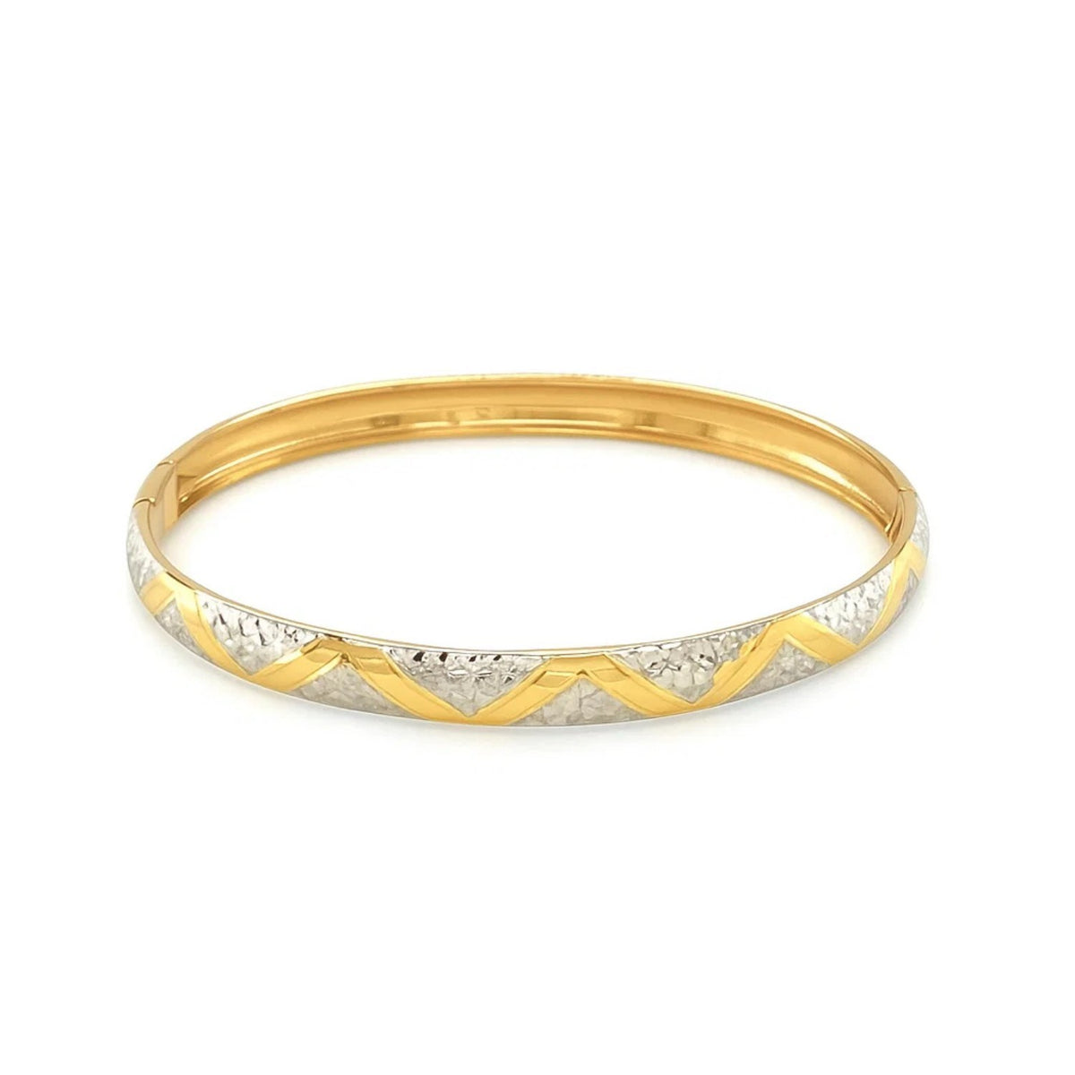 10k Two-Tone Gold Textured Zigzag Style Bangle (6.00 mm) Alba Luxe