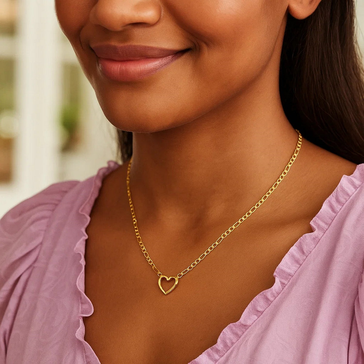 10K Yellow Gold Figaro Chain Heart Necklace Alba Luxe