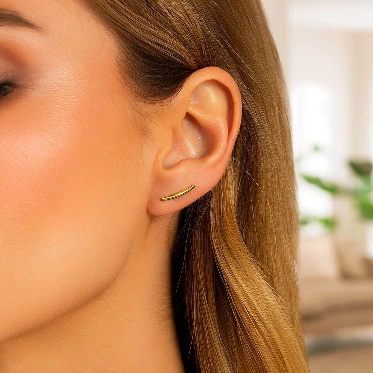14k Yellow Gold Curve Climber Post Earrings Alba Luxe