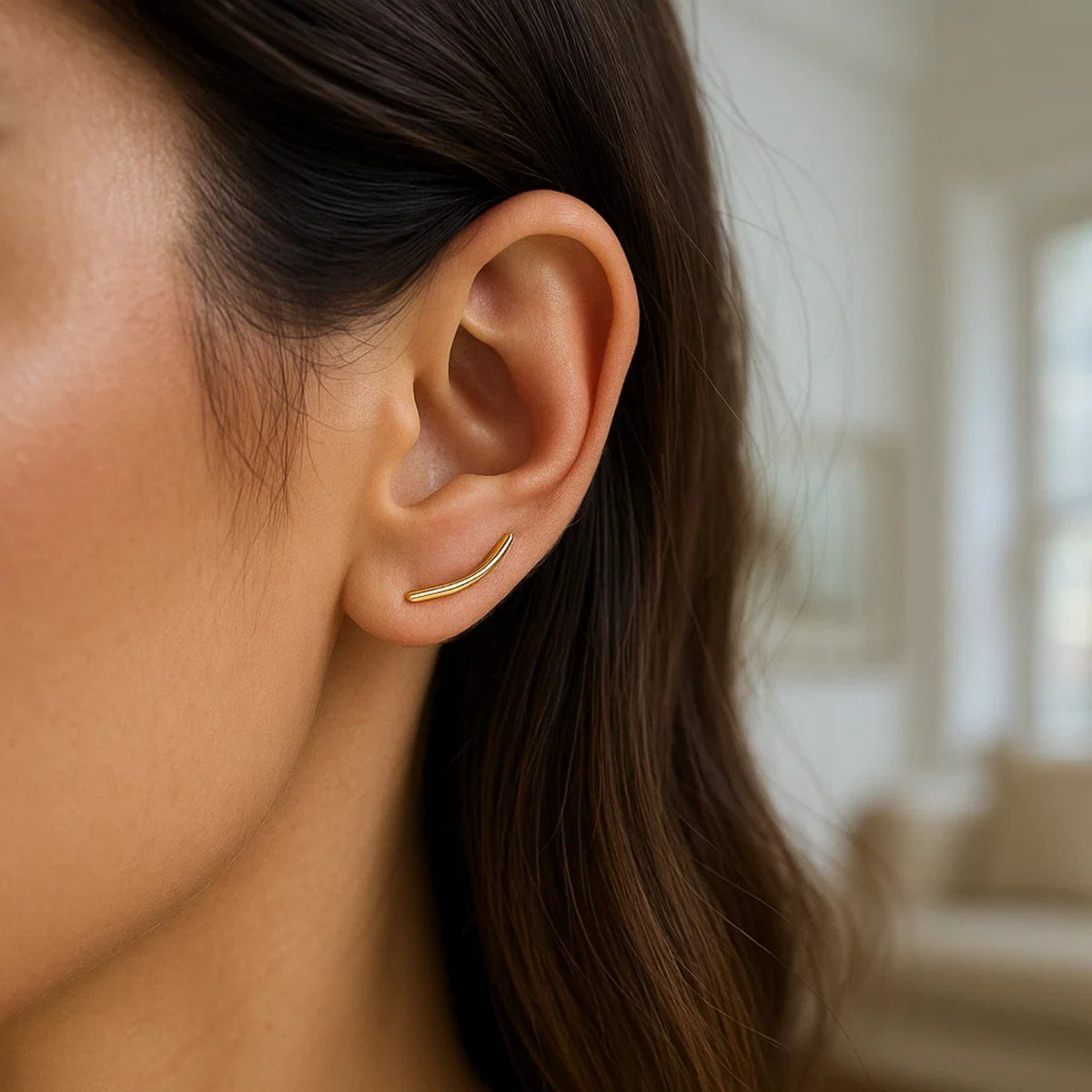 14k Yellow Gold Curve Climber Post Earrings Alba Luxe