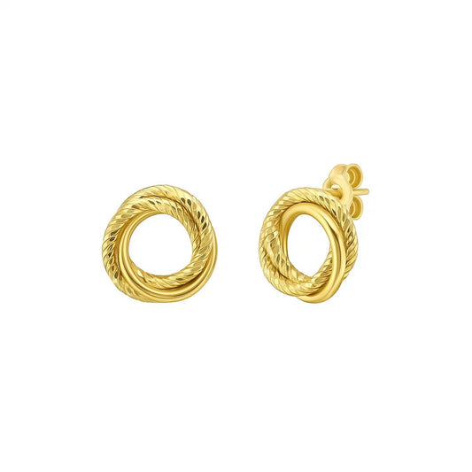 14K Yellow Gold Diamond Cut Interlocking Trinity Stud Earrings (11.30 mm) Alba Luxe