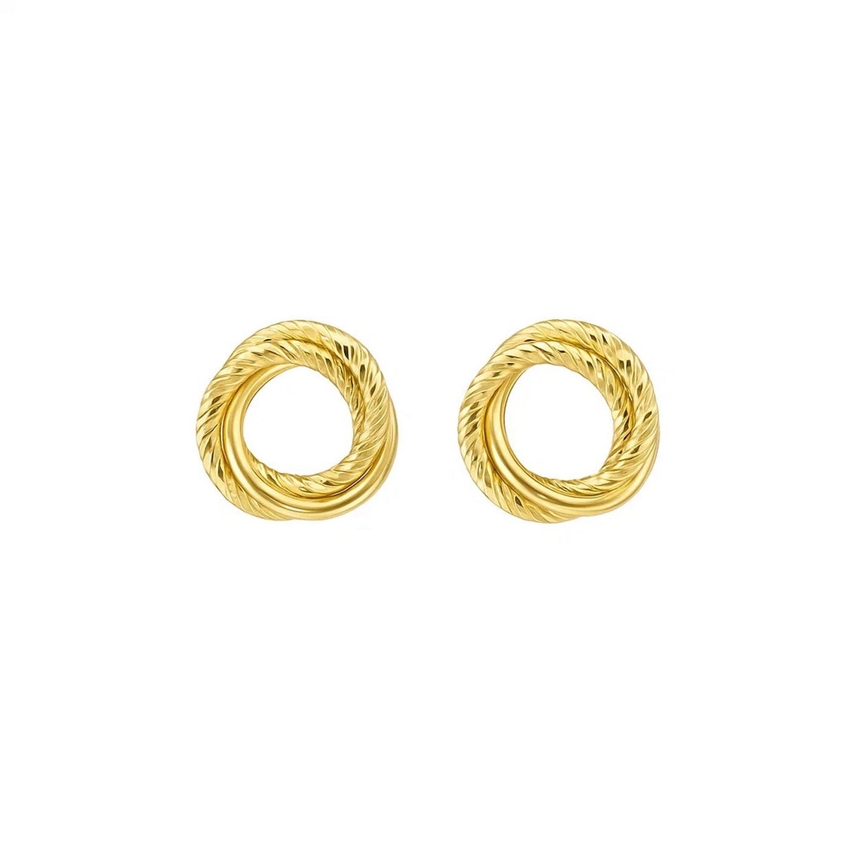 14K Yellow Gold Diamond Cut Interlocking Trinity Stud Earrings (11.30 mm) Alba Luxe