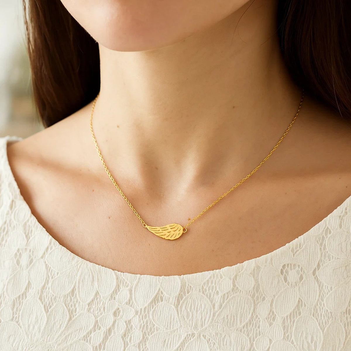 14K Yellow Gold Angel Wing Necklace Alba Luxe