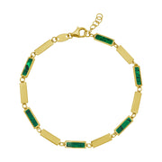 14K Yellow Gold Malachite Rectangle Links Bracelet (3.50 mm) RCJ