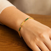14K Yellow Gold Malachite Rectangle Links Bracelet (3.50 mm) RCJ