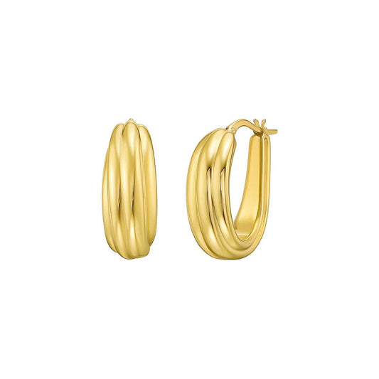 14K Yellow Gold Ribbed Hoop Earrings Alba Luxe