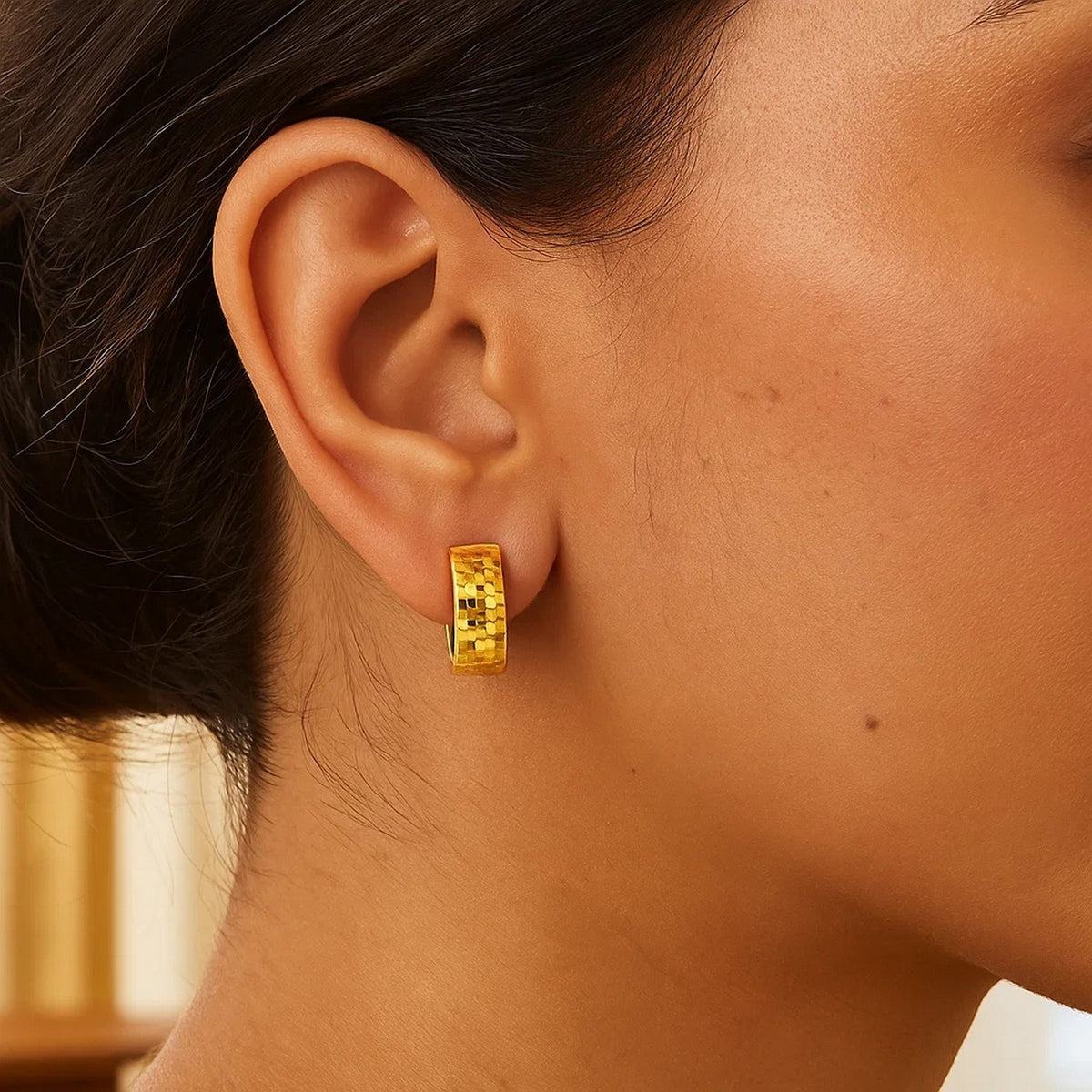 14k Yellow Gold Textured and Polished Hoop Earrings Alba Luxe