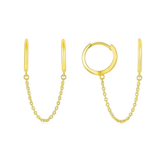14k Yellow Gold Two Hole Huggie Style Hoop Earrings Alba Luxe