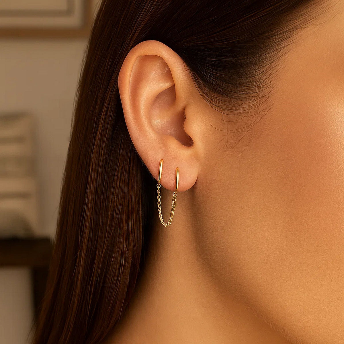 14k Yellow Gold Two Hole Huggie Style Hoop Earrings Alba Luxe